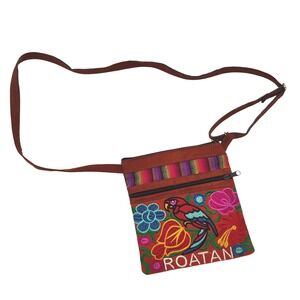 Roatan Tropical Embroidered Crossbody‎ Bag Floral Parrot Zip Travel Purse Resort
